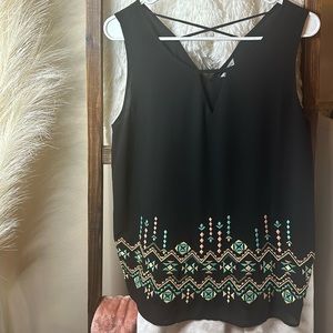 Naked zebra black tank top with Aztec detail! - medium